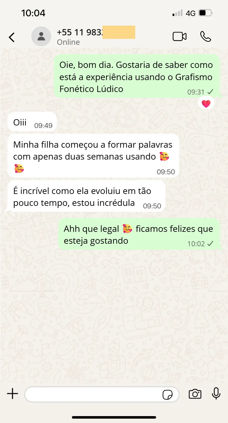 Mensagem de educadora sobre o material de grafismo fonético