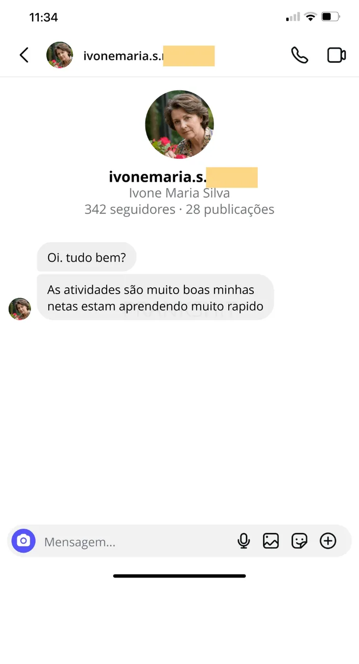 Mensagem de mãe sobre o material impresso em casa