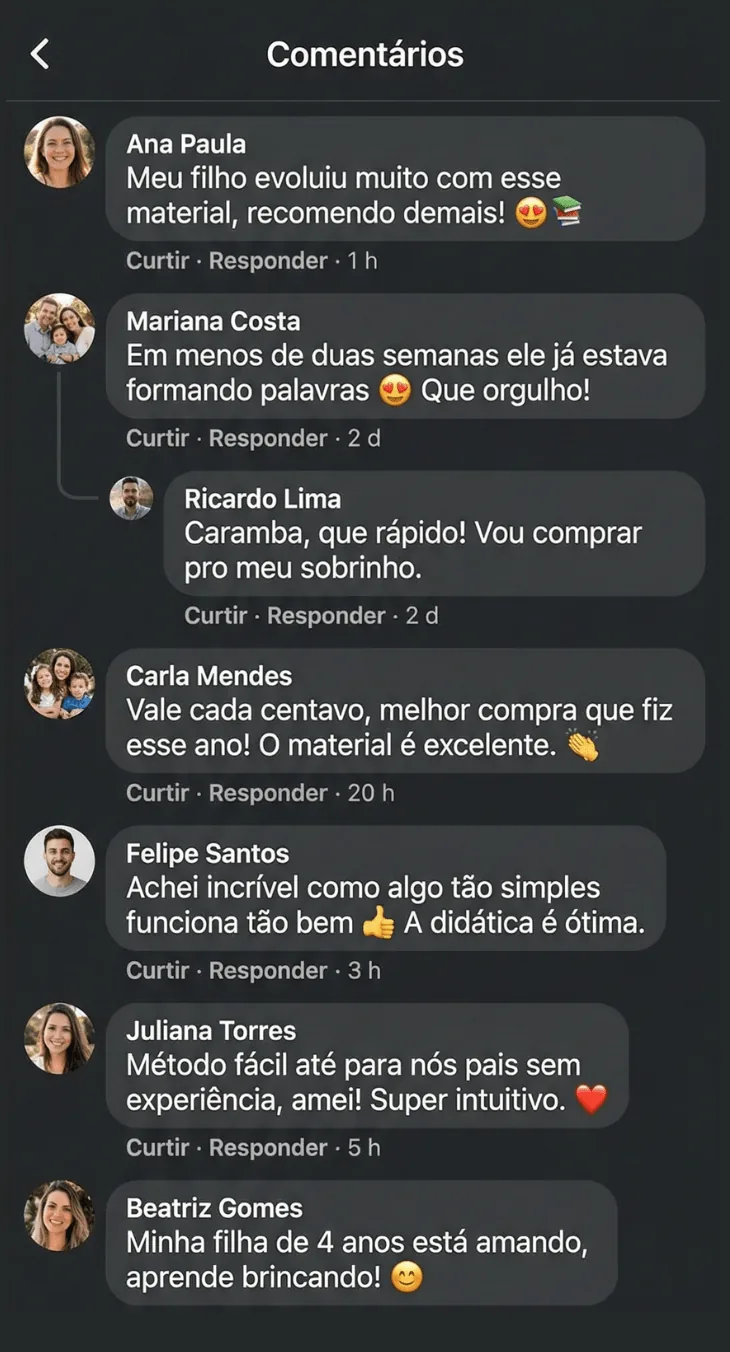 Mensagem sobre o interesse da criança pela leitura